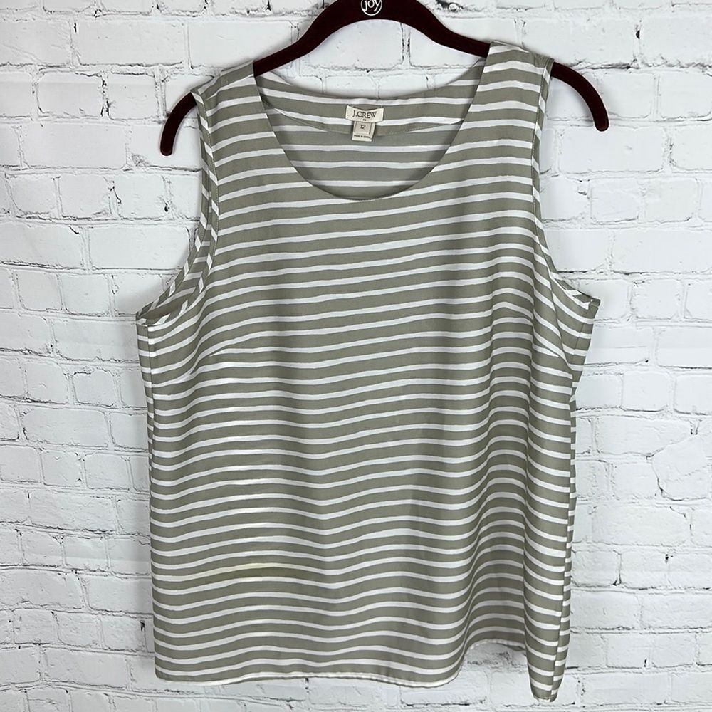 J. Crew Striped Sleeveless Top with Open Back in Olive/Tan and White